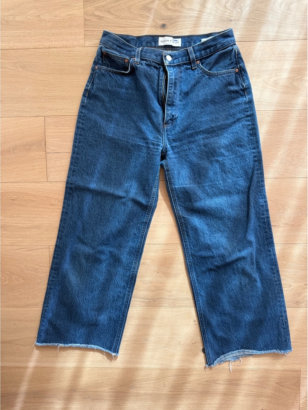 Denim Forum Farrah High Rise Wide Leg Jeans Size 29 Cropped Raw Hem